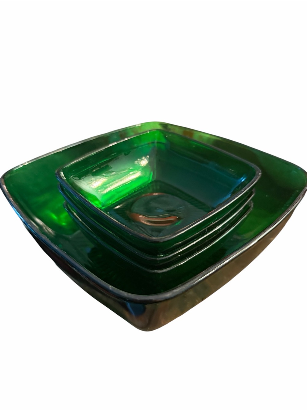 Anchor Hocking Emerald Green Nested Square Glass Bowls 3small 1large